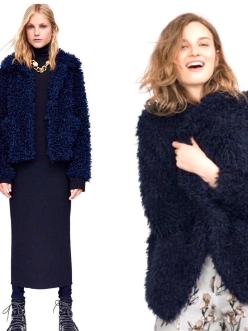 Zara Fuzzy Fur Bear Jacket in‎ Navy Blue